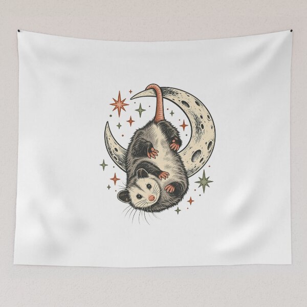Item preview, Opossum on a Crescent Moon - Celestial Animal Art designed and sold by cybersilverhand.