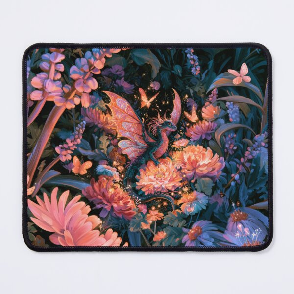 Item preview, A tiny Fae Dragon fluttering through a magical flower garden filled with glowing butterflies, Fantasy & Mythological Creatures designed and sold by CDC40.