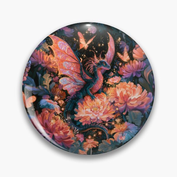 Item preview, A tiny Fae Dragon fluttering through a magical flower garden filled with glowing butterflies, Fantasy & Mythological Creatures designed and sold by CDC40.