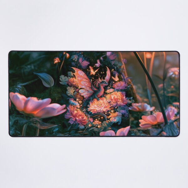 Item preview, A tiny Fae Dragon fluttering through a magical flower garden filled with glowing butterflies, Fantasy & Mythological Creatures designed and sold by CDC40.