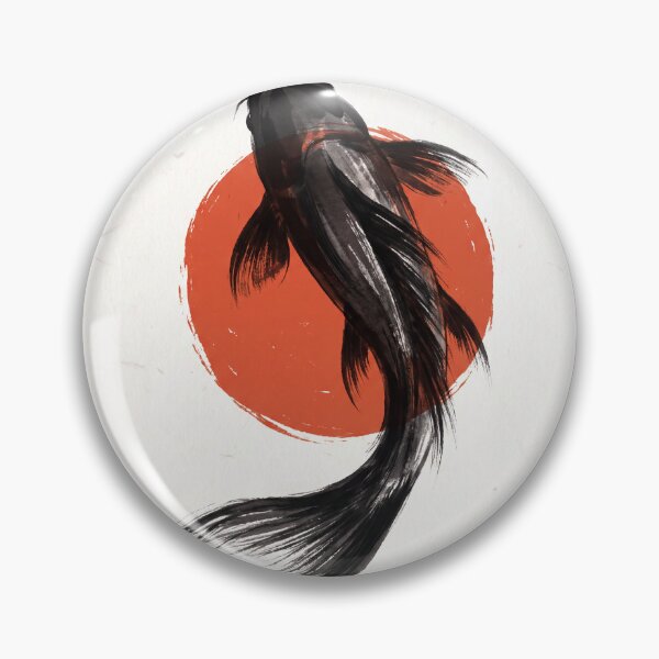 Item preview,  Japanese Koi Fish Sumi-E Ink Painting with Rising Red Sun designed and sold by Sumi-Pixel.