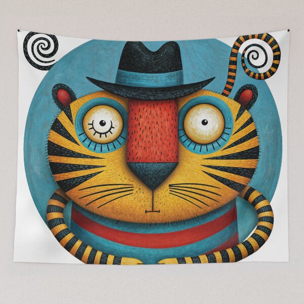 Item preview, T-Shirt - Sticker - Whimsical Tiger In Fedora designed and sold by ForeverPrintsOK.