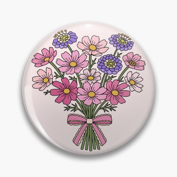Item preview, Vibrant Mixed Floral Bouquet Featuring Pink Cosmos and Purple Flowers Tied with a Cute Ribbon Bow designed and sold by RS4you.