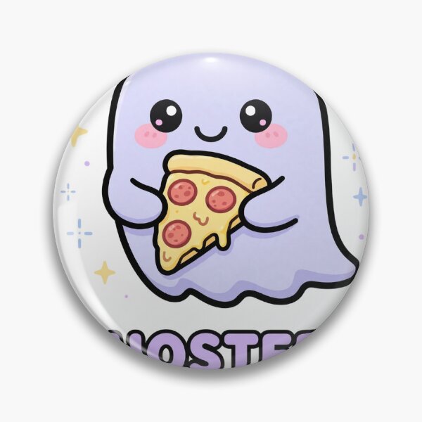 Artikelvorschau, Niedlicher Geist isst Pizzastück – Halloween-Aufkleber entworfen und verkauft von xiaoxiaochibi.