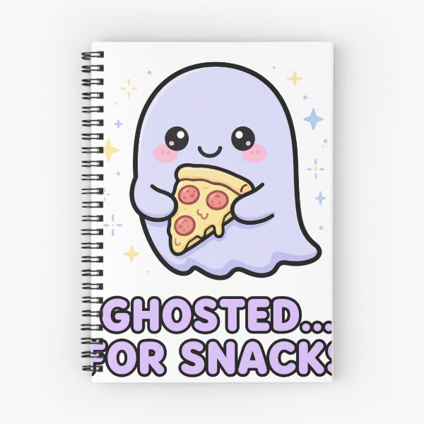 Item preview, Cute Ghost Eating Pizza Slice Ghosted For Snacks Halloween Sticker designed and sold by xiaoxiaochibi.