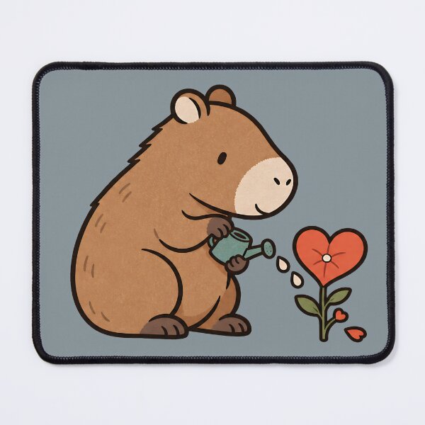 Item preview, Capybara Watering a Heart Flower Plant– Big Heart Little Creatures designed and sold by MAD's Recreation Studio.