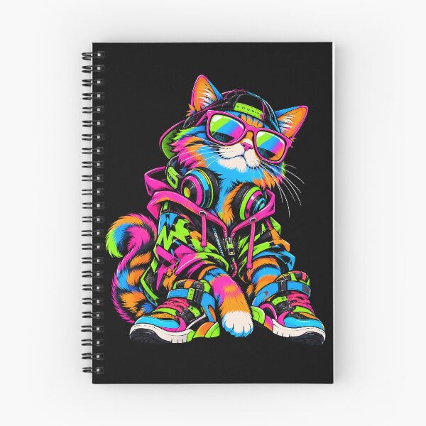 Item preview, Neon Streetwear Cat DJ with Headphones Retro 80s Pop Art designed and sold by ArcaneArtistry.