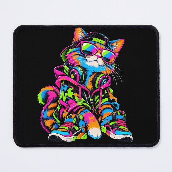 Item preview, Neon Streetwear Cat DJ with Headphones Retro 80s Pop Art designed and sold by ArcaneArtistry.