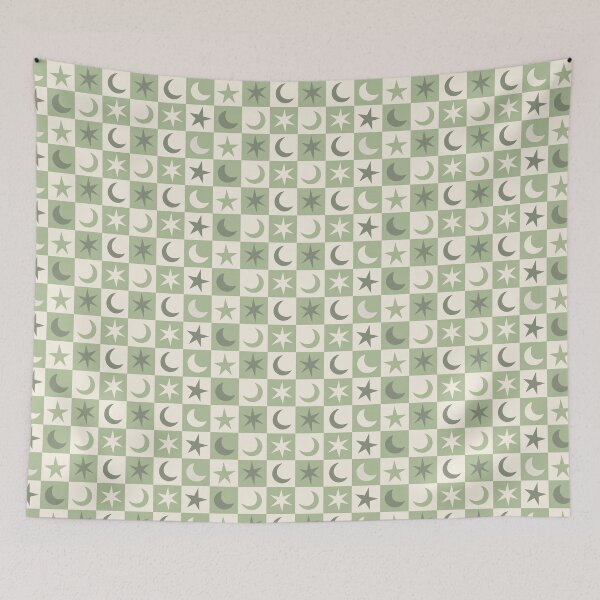 Item preview, Moon and Stars - Green/Off White Checkerboard designed and sold by Studio Vickn.