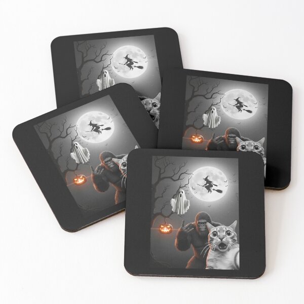Item preview, Funny Halloween Cat Ghost Bigfoot Witch Moon Scene designed and sold by OddPopARt.