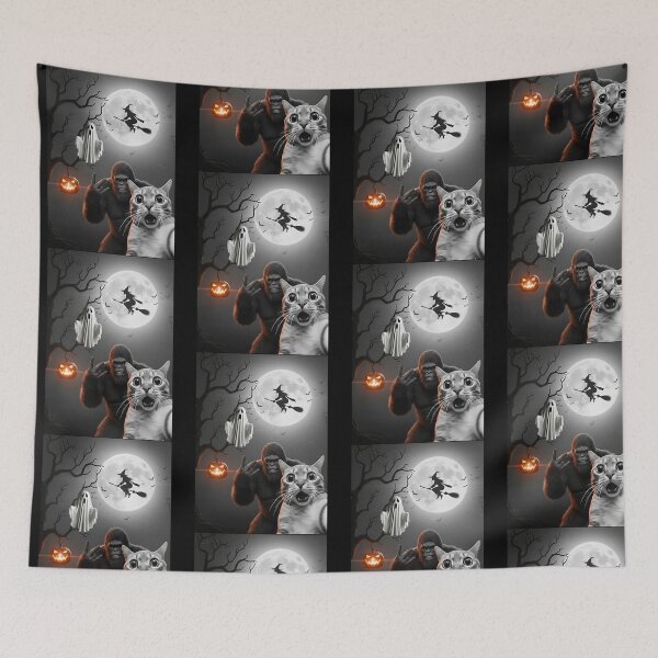 Item preview, Funny Halloween Cat Ghost Bigfoot Witch Moon Scene designed and sold by OddPopARt.