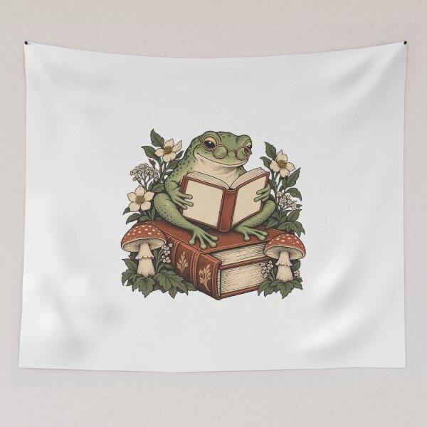 Item preview, Reading Frog with Mushrooms - Cottagecore Book Lover designed and sold by cybersilverhand.
