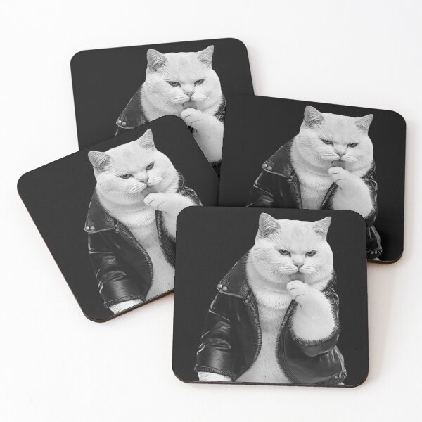 Item preview, Grumpy White Cat in Leather Jacket designed and sold by PLisasPets.