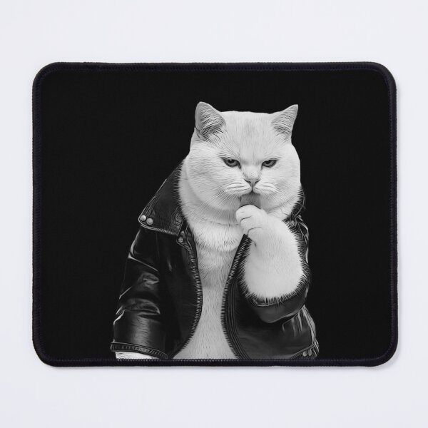 Item preview, Grumpy White Cat in Leather Jacket designed and sold by PLisasPets.