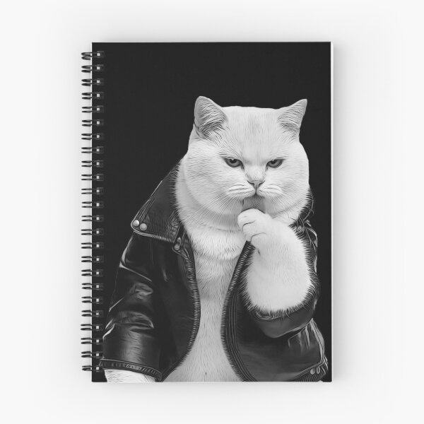 Item preview, Grumpy White Cat in Leather Jacket designed and sold by PLisasPets.