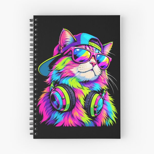 Item preview, Neon Hipster Cat DJ Colorful Music Lover Retro Streetwear designed and sold by ArcaneArtistry.