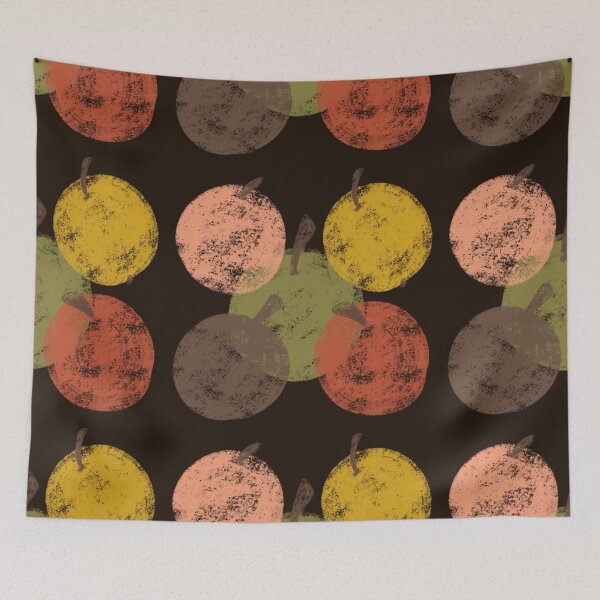 Item preview, Vintage Apple Seamless Pattern with Hand-Drawn Textured Fruit on Dark Brown Background designed and sold by TaniaArtDesign.