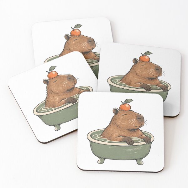 Item preview, Capybara Bath with Orange - Relaxed Animal Art designed and sold by cybersilverhand.