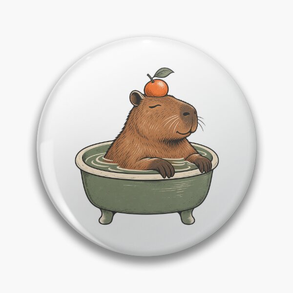 Item preview, Capybara Bath with Orange - Relaxed Animal Art designed and sold by cybersilverhand.