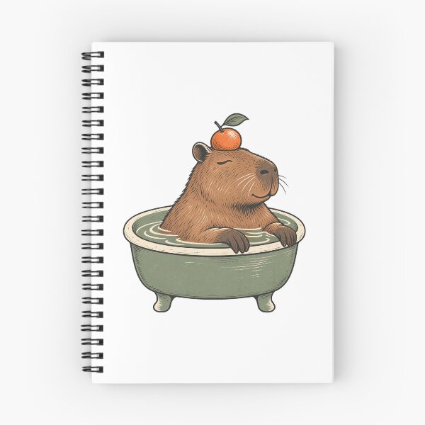 Item preview, Capybara Bath with Orange - Relaxed Animal Art designed and sold by cybersilverhand.