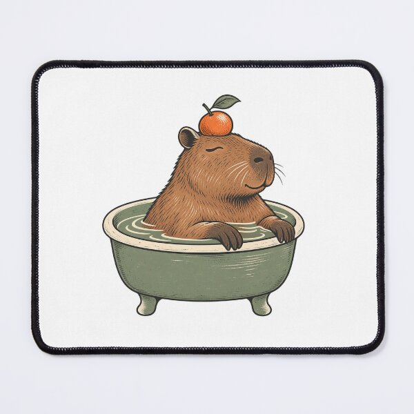 Item preview, Capybara Bath with Orange - Relaxed Animal Art designed and sold by cybersilverhand.