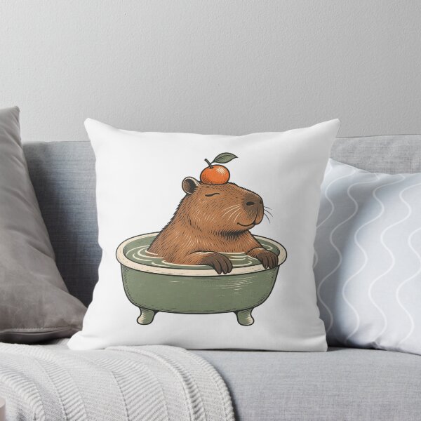 Item preview, Capybara Bath with Orange - Relaxed Animal Art designed and sold by cybersilverhand.