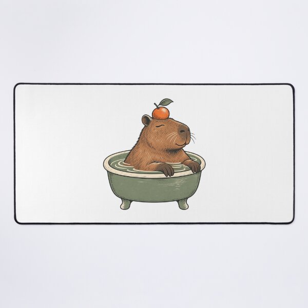 Item preview, Capybara Bath with Orange - Relaxed Animal Art designed and sold by cybersilverhand.