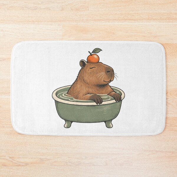Item preview, Capybara Bath with Orange - Relaxed Animal Art designed and sold by cybersilverhand.