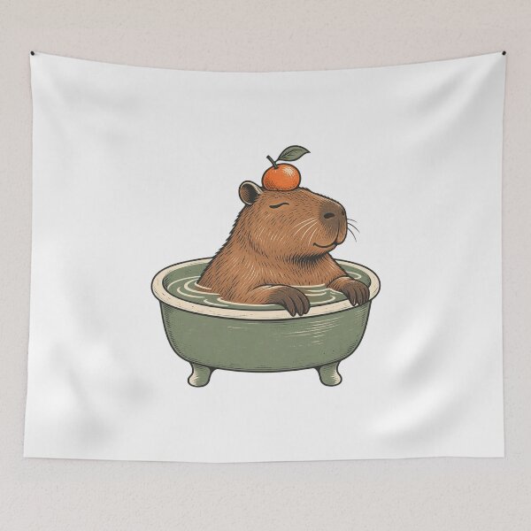 Item preview, Capybara Bath with Orange - Relaxed Animal Art designed and sold by cybersilverhand.