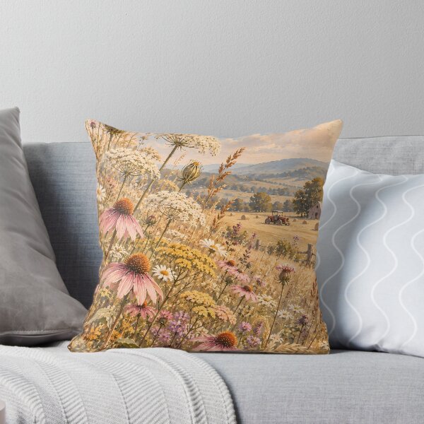 Item preview, Cottagecore Wildflower Meadow Watercolour Farm Landscape designed and sold by Jozefin's Studio.