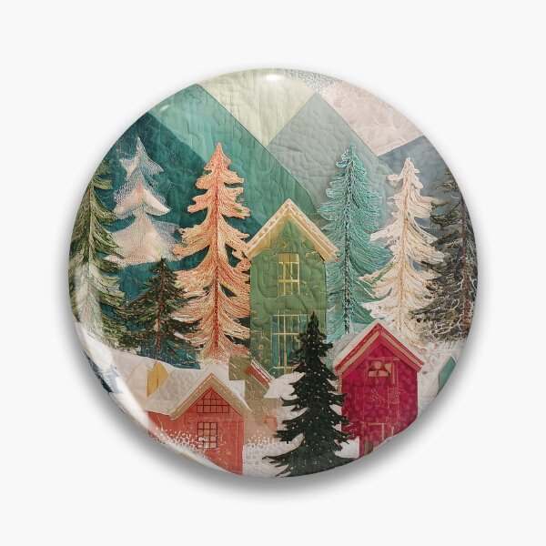 Item preview, Colorful Winter Village Quilt Art Snowy Mountains designed and sold by NatureSight.