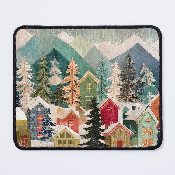 Item preview, Colorful Winter Village Quilt Art Snowy Mountains designed and sold by NatureSight.