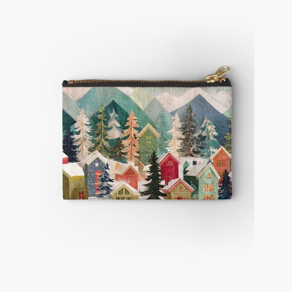 Item preview, Colorful Winter Village Quilt Art Snowy Mountains designed and sold by NatureSight.
