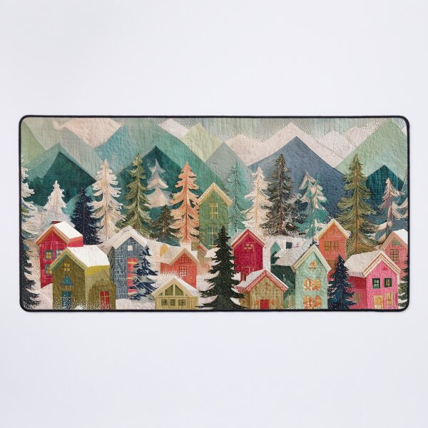 Item preview, Colorful Winter Village Quilt Art Snowy Mountains designed and sold by NatureSight.