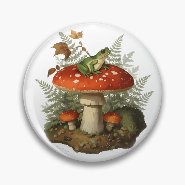 Aperçu de l'œuvre Sticker Grenouille Vintage sur Champignon Amanita Dark Cottagecore Botanique créée et vendue par Youram.