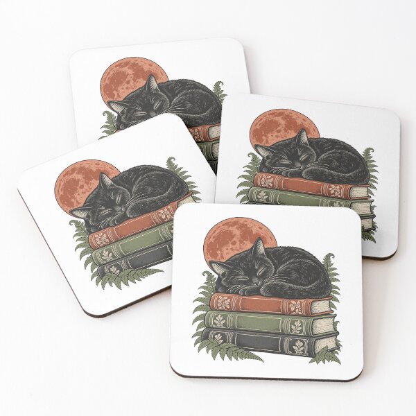 Item preview, Sleeping Black Cat on Books - Cozy Reader Art designed and sold by cybersilverhand.