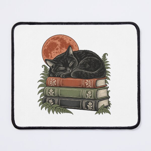 Item preview, Sleeping Black Cat on Books - Cozy Reader Art designed and sold by cybersilverhand.