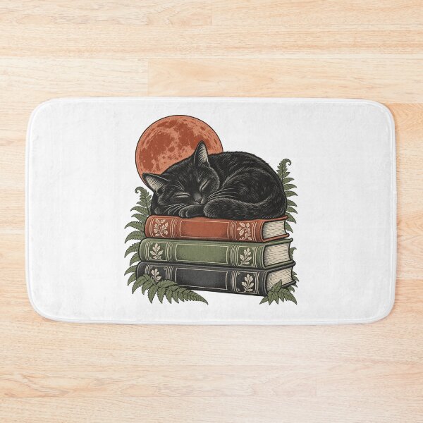 Item preview, Sleeping Black Cat on Books - Cozy Reader Art designed and sold by cybersilverhand.
