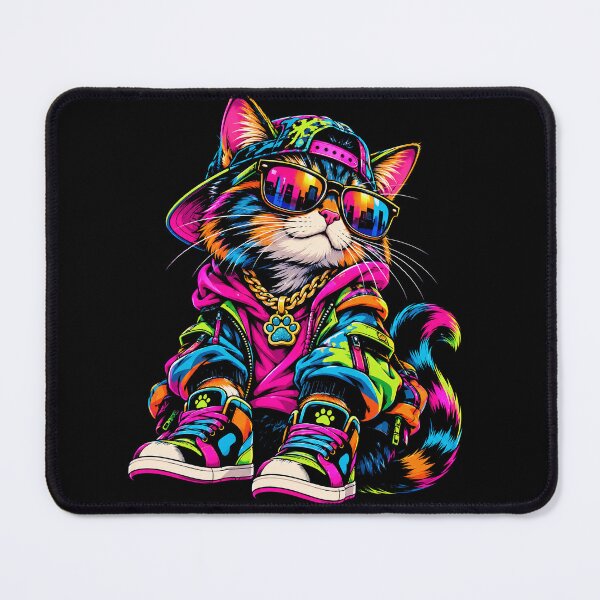 Item preview, Neon Hip Hop Cat with Sunglasses Retro Streetwear designed and sold by ArcaneArtistry.