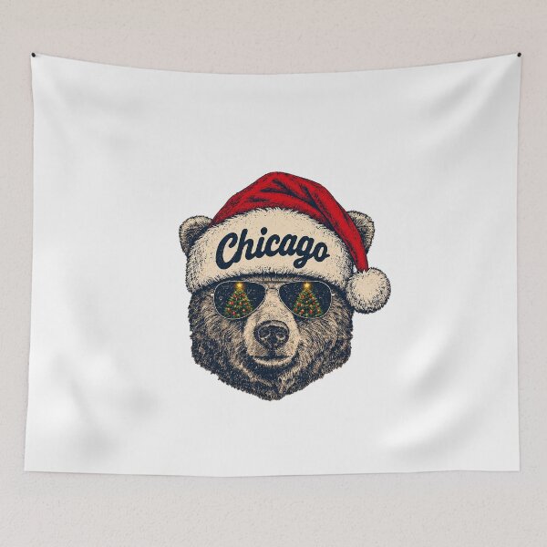 Item preview, Chicago Bear Wearing Santa Hat And Sunglasses Christmas Vintage designed and sold by dartoffofo⭐⭐⭐⭐⭐.