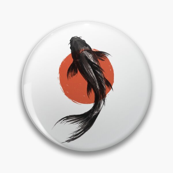 Item preview, Japanese Koi Fish Sumi-E Ink Painting with Rising Red Sun designed and sold by Sumi-Pixel.