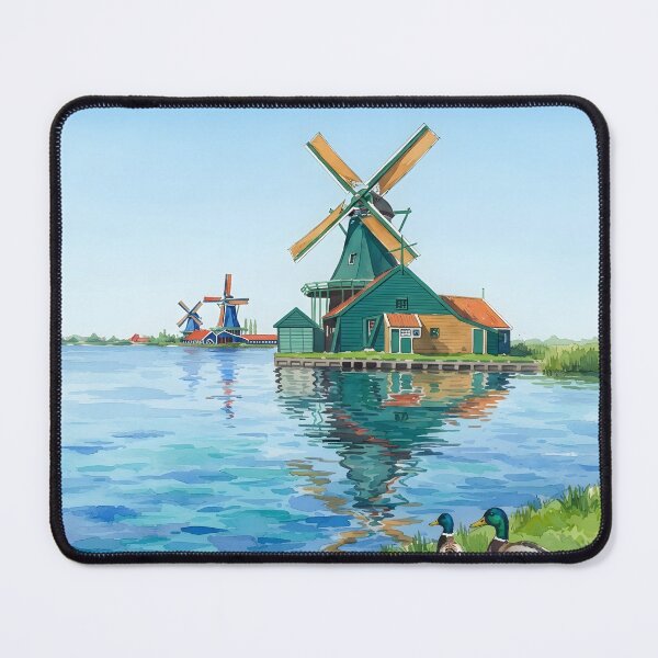 Item preview, Zaanse Schans Watercolor – Dutch Windmill Landscape, Netherlands designed and sold by POSTERIOCREW.