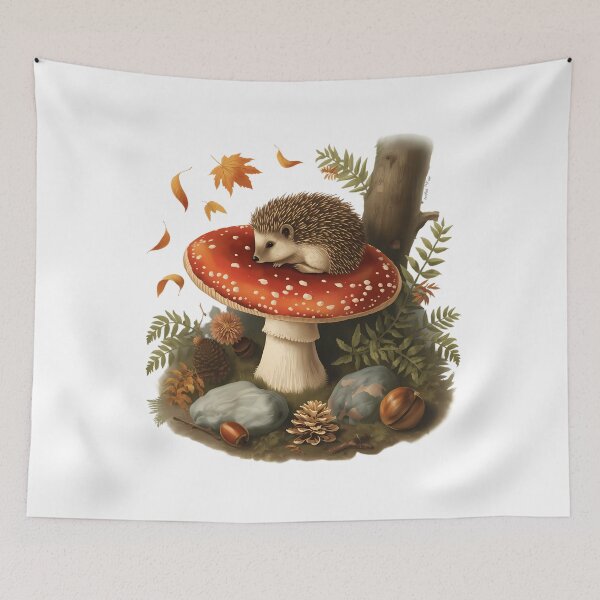 Item preview, Vintage Hedgehog on Amanita Mushroom Dark Cottagecore Autumn Sticker designed and sold by Youram.