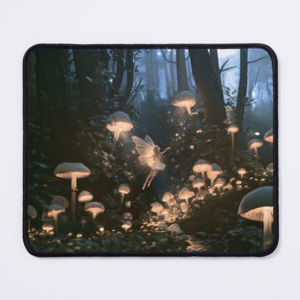Item preview, A delicate Fairy dancing among glowing mushrooms in an enchanted woodland at twilight, Fantasy & Mythological Creatures designed and sold by CDC40.