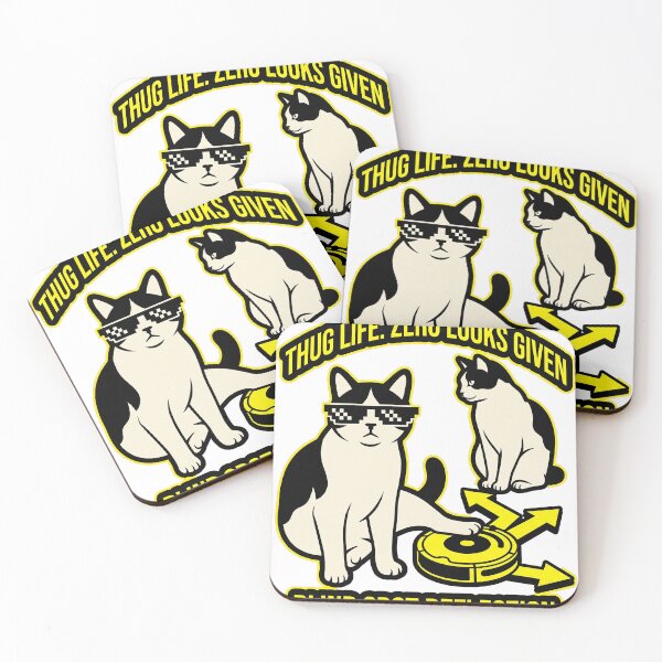 Item preview, Thug Life Cat Kicks Robot Vacuum Funny Meme T-Shirt Design designed and sold by KIDEnia.