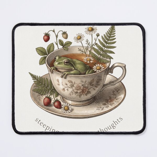 Item preview, Minimalist Botanical Frog Teacup Fine Line Art Poster designed and sold by Aesthetic Amphi-Lab.