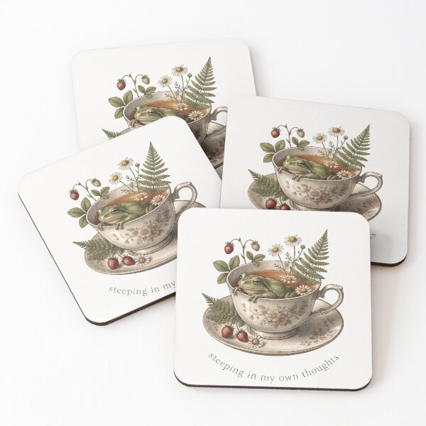 Item preview, Minimalist Botanical Frog Teacup Fine Line Art Poster designed and sold by Aesthetic Amphi-Lab.