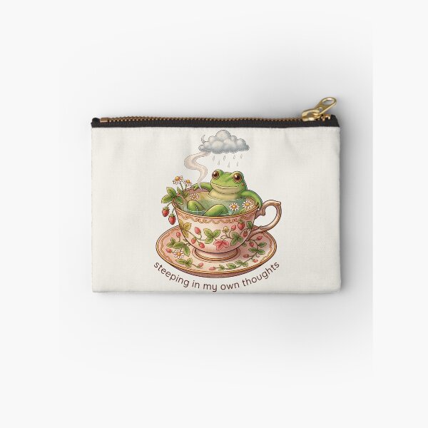 Item preview, Vintage Cottagecore Teacup Frog Steeping thoughts Poster designed and sold by Aesthetic Amphi-Lab.