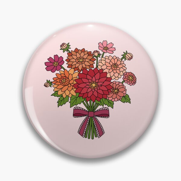 Item preview, Autumn Warm Toned Dahlia Flower Bouquet with a Burgundy Ribbon Bow by Hand Drawn designed and sold by RS4you.