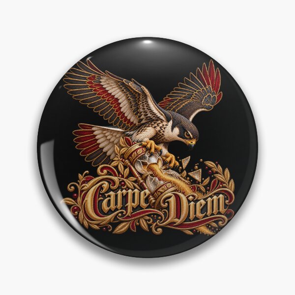 Item preview, Carpe Diem Falcon Embroidery – Ornate Gold Hourglass Latin Motto Art designed and sold by Emoji Emblems.